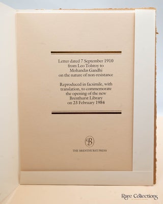 Letter dated 7 September 1910 from Leo Tolstoy to Mohandas Gandhi on the Nature of Non-Resistance