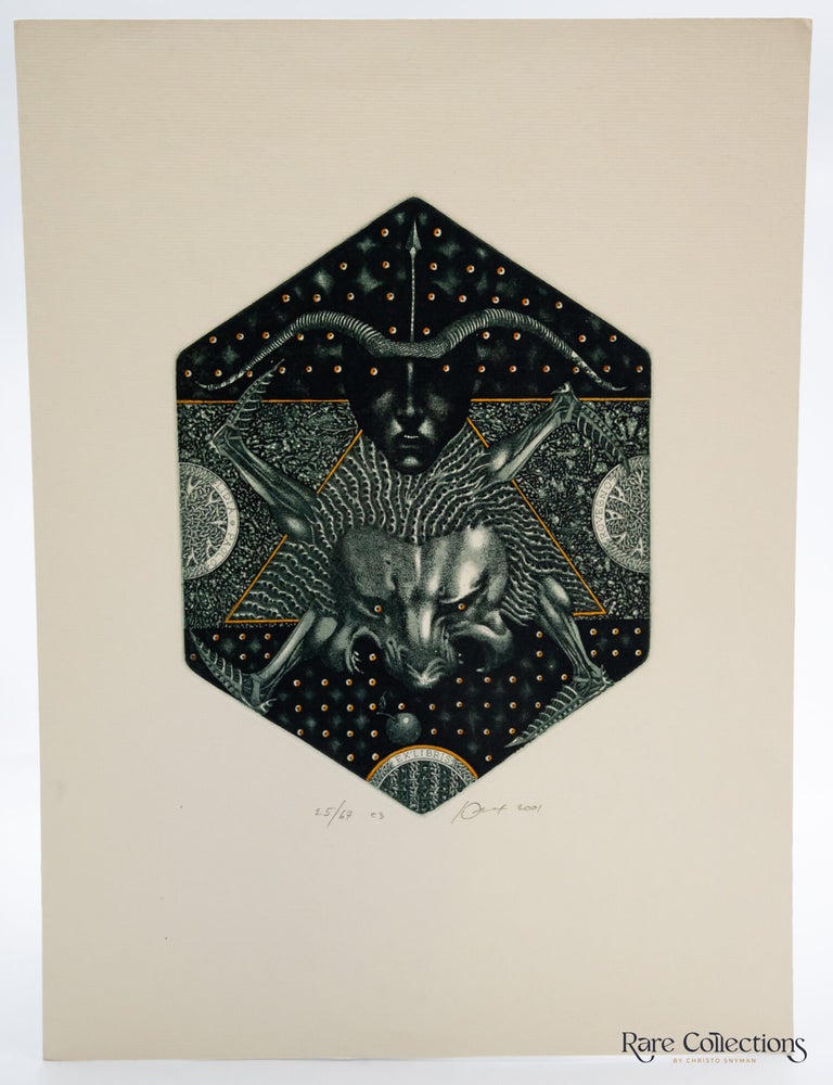 Item #31763 Ex-Libris - Lidia & Paolo Rovegno "Sagittarius and Lion". Juri Jakovenko.