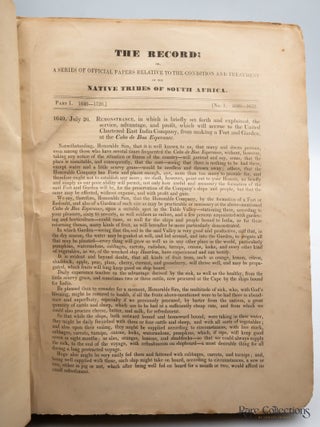 The Record Or a series of official papers relating to the condition and treatment of the Native Tribes of South Africa. Compiled, translated, and edited by D. Moodie, Lieut. R.N., and late Protector of Slaves for the Eastern division of the Colony of the Cape of Good Hope.