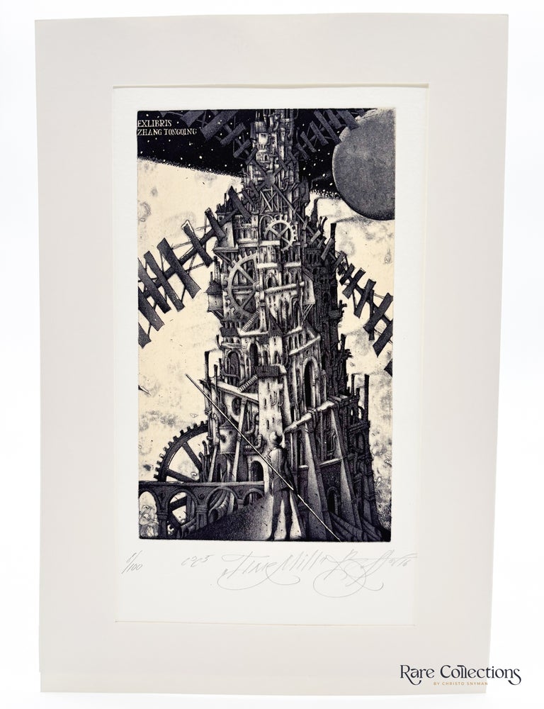 Item #33285 Ex-Libris - Zhang Tongoing "Time Mill" - Don Quixote. Roman Sustov.