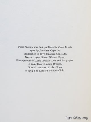 Le Paysan De Paris - the Peasant of Paris (Signed by Illustrator Henri Cartier-Bresson)